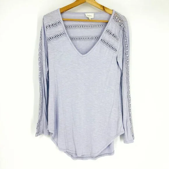 Anthropologie Deletta Light Purple Long Sleeve V-Neck Stretch Crochet Top Size S - Picture 2 of 10